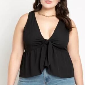 NEW Eloquii size 22 black peplum sleeveless blouse, v-neck with a bow